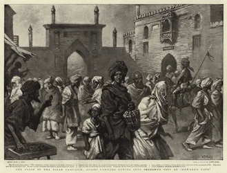 Das Ende der Tirah-Kampagne, Afridi-Familien kommen durch das Edwardstor in die Stadt Peshawar